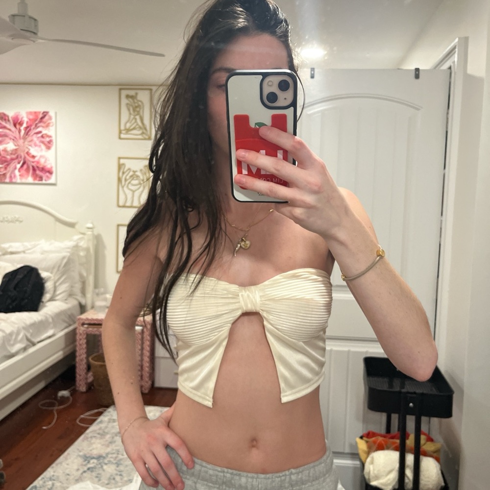 Princess Polly cream tube top with knot detail in the middle